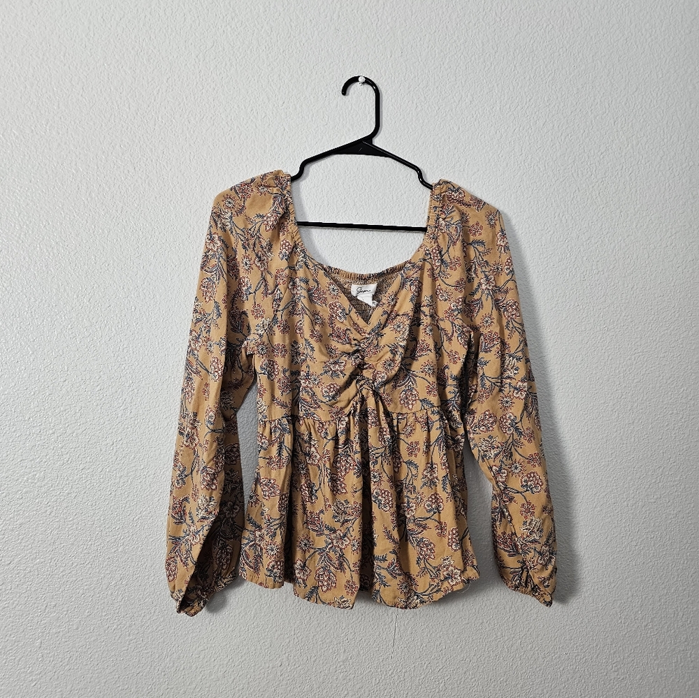 Japna Floral Print Blouse in Mustard and Purple